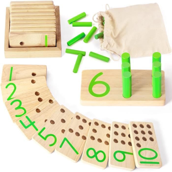 Jeu des Chiffres Montessori en Bois - Jouet Educatif pour Enfant de 2 ans - Sac de Rangement Inclus