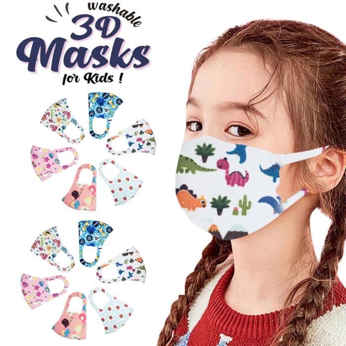 5 Masques Enfants Lavables Coton - Motifs Colorés, Taille Réglable 4-10 Ans