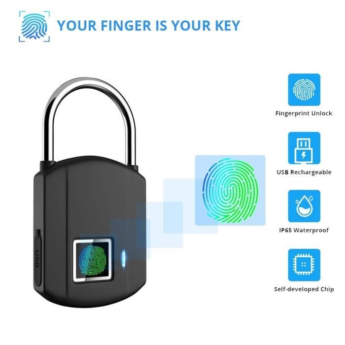 Cadenas D Empreinte Digitale Etanche Smart Lock Recharge Sans Cle