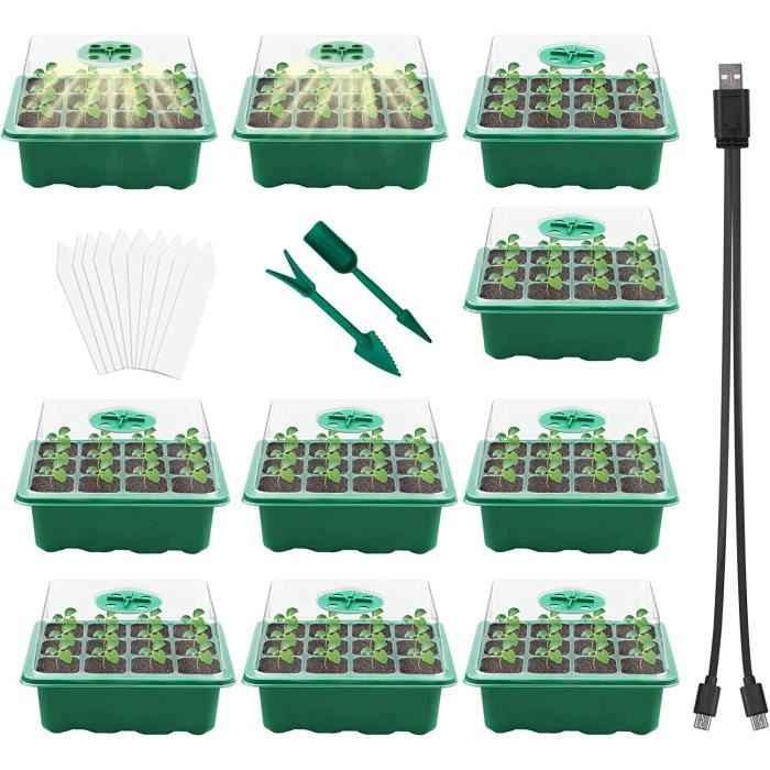 3 Mini Serres Avec Couvercle - Bac à Semis 12 Cellules - Kit Jardinage Indoor