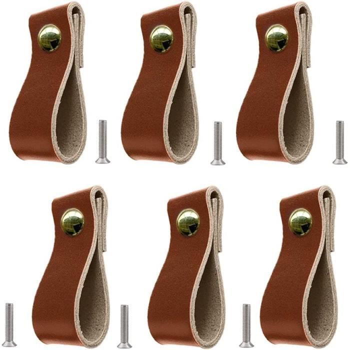 Lot De 6 Poignées De Meubles En Cuir - 143 X 22 Mm - Style Moderne