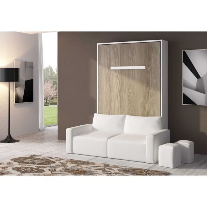 Lit escamotable 140x200 cm avec canapé coffre tissu Espacia - Haut de ...