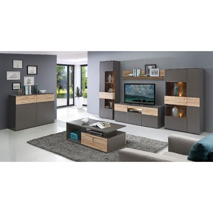 Meuble TV 2 portes 150cm bicolore bois clair et gris - MARBELLA Meuble TV 2 portes 150cm bicolore bois clair et gris - MARBELLA