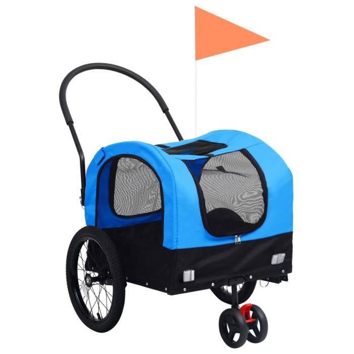 Remorque de vélo de chiens et poussette 2-en-1 63,5 x 143 x 103 cmAttelage pour chien Chariot Transport de chien - Bleu-noir 9,5 kg