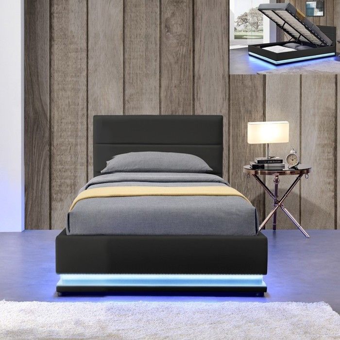 Lit Led Avec Coffre De Rangement Ava 90x190 Noir Achat