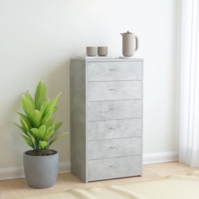 6555 Buffet bas Contemporain - Buffet De Cuisine Commode bahut vaisselier scandinave Meuble de rangement-avec 6 tiroirs Gris béton
