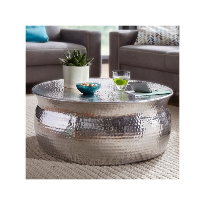 Table Basse Design Ronde En Aluminium Coloris Argente 75x31x75cm