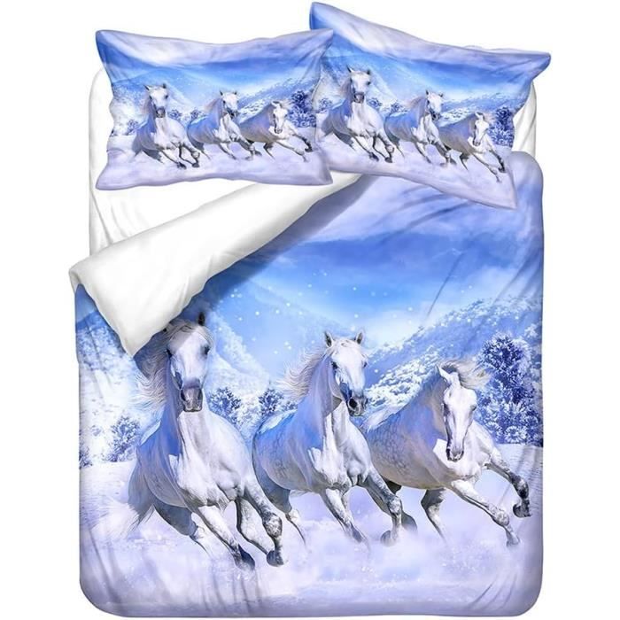 Housse De Couette MONTAGNE ALPES - 240x220cm + 2 Taies - Coton 57 Fils - Motifs Ski Télécabine