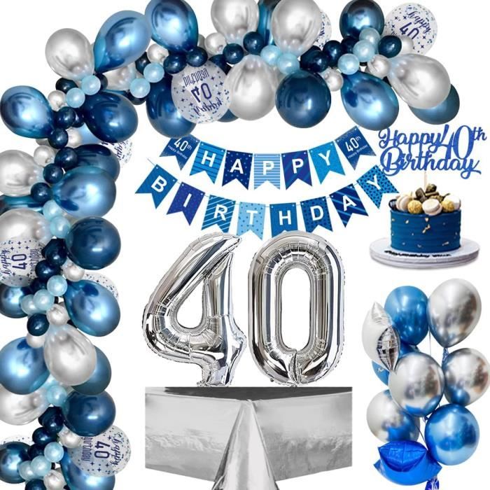 Decoration Anniversaire 40 Ans Homme, 40E Ballon Anniversaire Bleu Argent,  Joyeux Anniversaire Bannière 40 Ans Ballon Confett[u620] - Cdiscount Maison