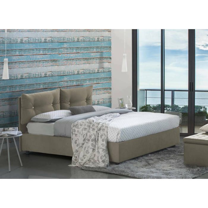 Dmora - Lit double Fabiana 215x175h95 cm gris tourterelle Panneau effet bois et Polyester