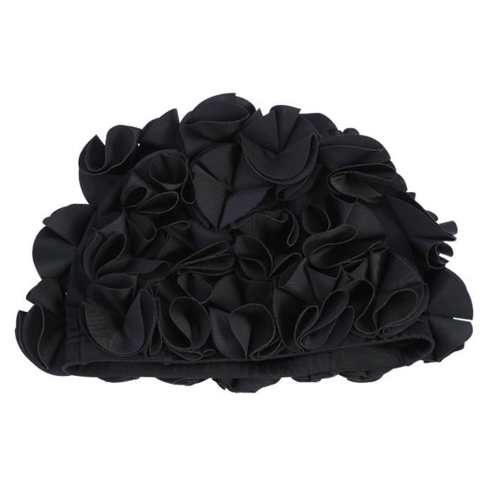 atyhao bonnet de bain fleur femmes enfants forme de fleur mode chapeau de bain élastique bonnet de bain cheveux longs (noir)