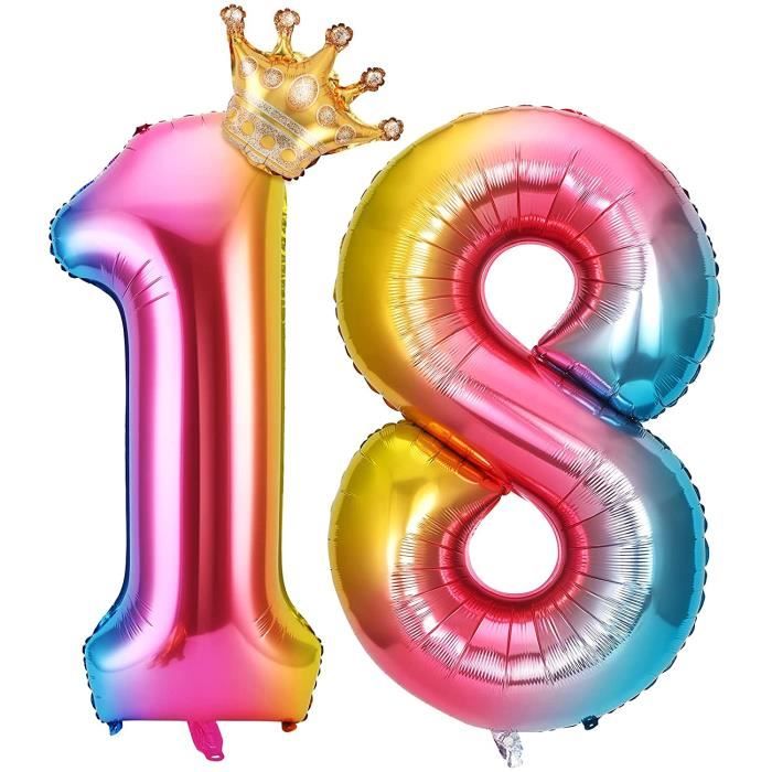 Ballon anniversaire 18 ans, fête ballons, ballons de numéro de dégradé  arc-en-ciel de 40 pouces avec couronne, pour anniversaire, - Cdiscount  Maison