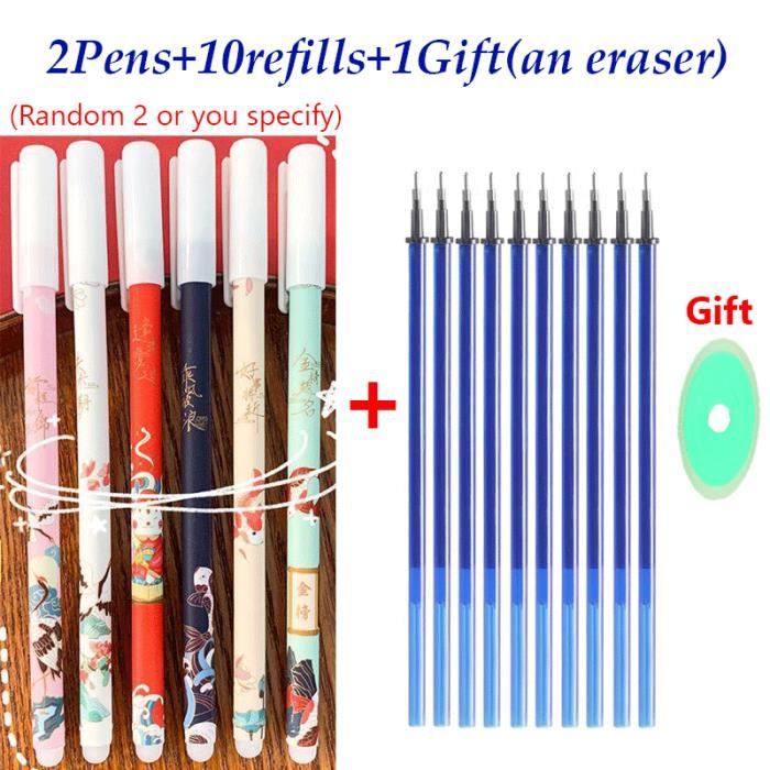 Auauraintt 12 Pcs Stylos à Bille Effaçables Bleus 0,5 Mm - Ensemble De Stylos Gel - Cadeau Pour Étudiants, Fournitures De Bureau Scolaire