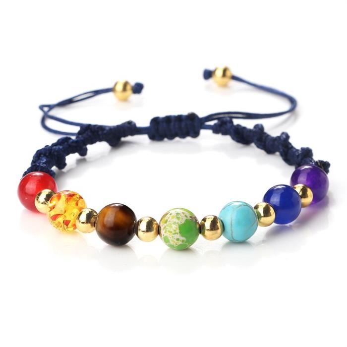 Bracelet Chakra Homme/femme En Pierre Volcanique Naturelle - Longueur 18 Cm élastique - Porte-bonheur, Diffuseur D'huiles Essentielles - 1