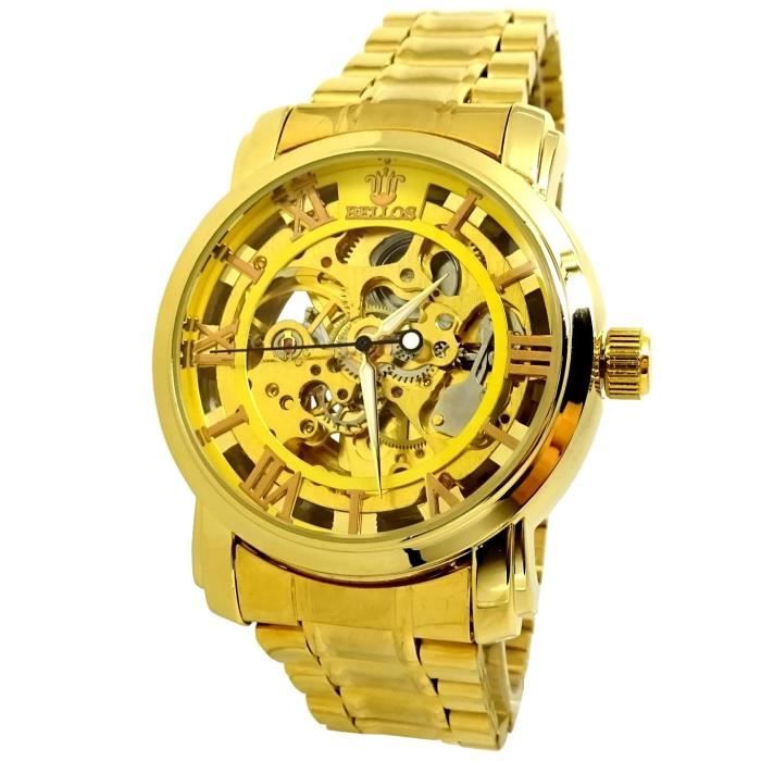 MONTRE HOMME OR GOLD JAUNE AUTOMATIQUE MECANIQUE BIJOUX LUXE JAUNE IDÉE CADEAU