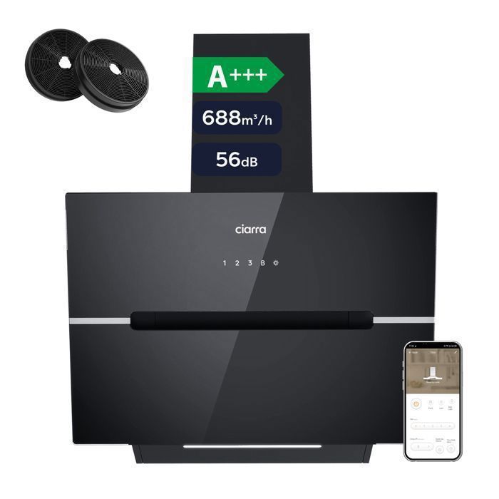 Hotte Aspirante Inclinée Klarstein Illuminosa 90 Cm – 818 M³/h, écran Tactile, LED, Classe A++, Recyclage Ou évacuation, Pour Cuisine Moderne - 6