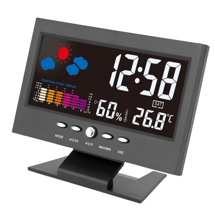 Horloge Murale Numérique LCD Avec Affichage Température/Humidité - Alimentation USB Ou 3x Piles AAA - Dimensions 20x2x8 Cm - Pour Bureau Ou Mur - Fonction Réveil - 5
