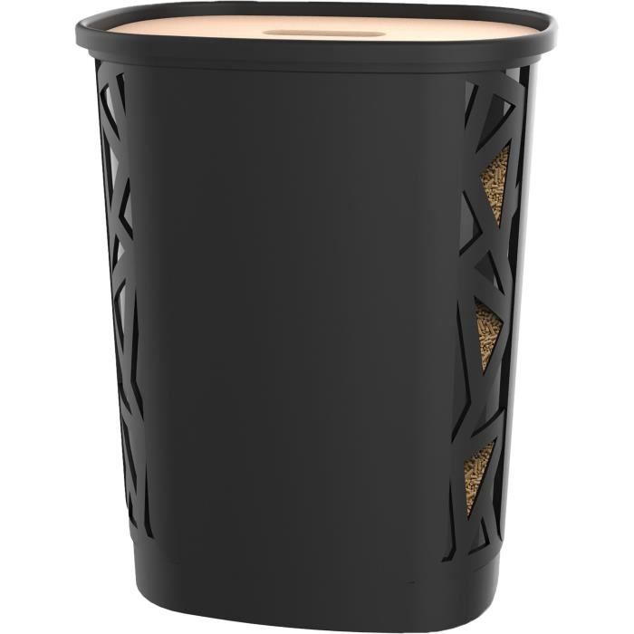 Coffre à granulés - EDA - Jura Montania - 70 L - Roulettes - Capacité 45 kg - Couvercle en bois - 495 x 379 x H.664 cm - Noir