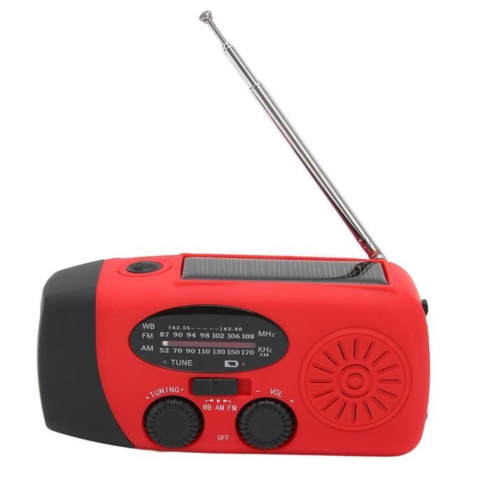 XIG Radio portable Dynamo à manivelle solaire d'urgence radio météo AM/FM/WB chargeur de lampe de poche LED son cassette Blanc