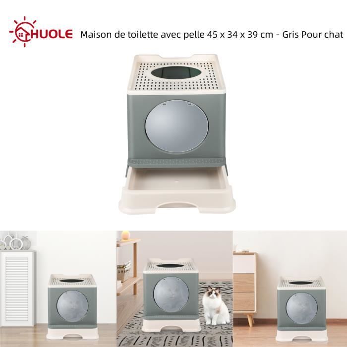 Comparer les prix de Maison de toilette HUOLE pour chat - pp gris 45x34x39cm - entrée par la porte avant et sortie par le haut