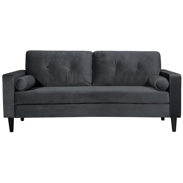 Ibra Velvet Canapé Droit Fixe 3 Places Velours Gris Classique L 181 X P 825 Cm