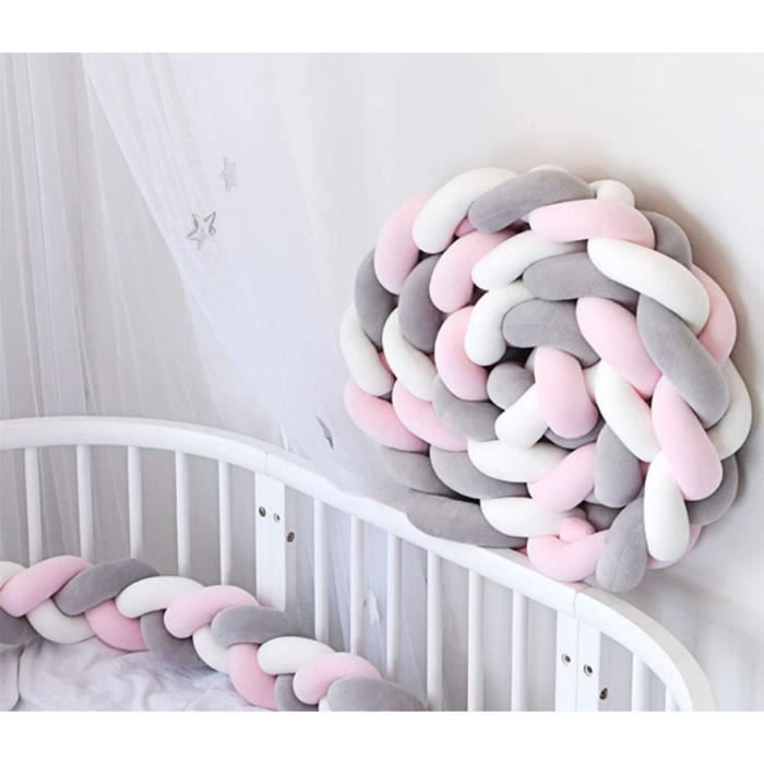 2 mètres, gris Quatre brins Tour de lit coussin Serpent Coussin Tressé pare-chocs Velours Protection bébé sécurité 100% Fait à Main Doux et Souple 