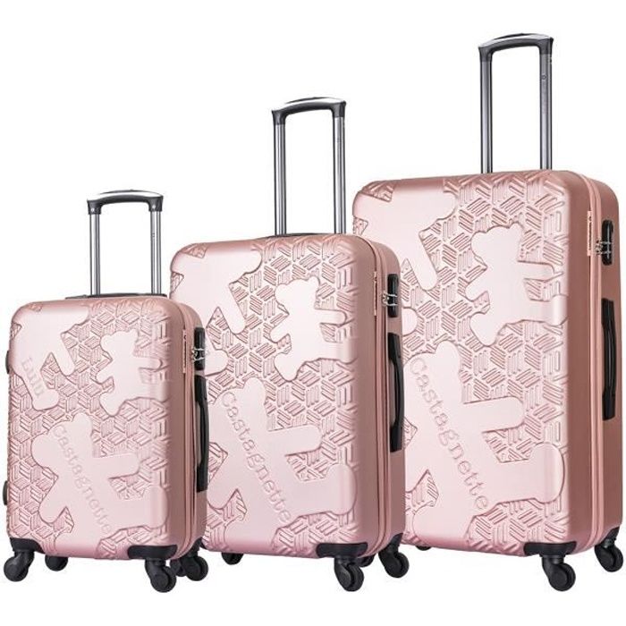 CELIMS Lot de 3 valises avec 1 Vanity, Marque Française- Rose Gold