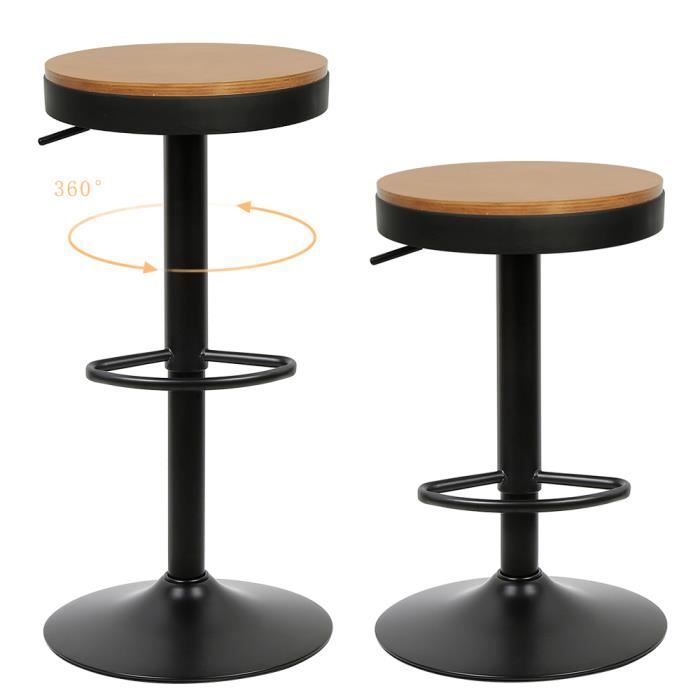 Tabouret de Bar Hauteur réglable Chaise de Bar Vintage - MENGDA - Lot de 2 - Noir