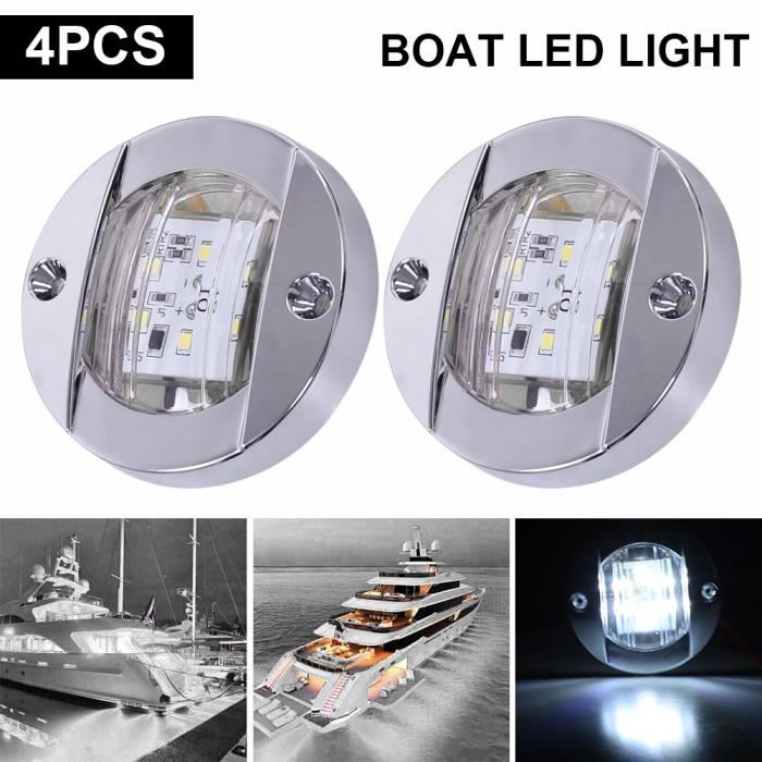 Biqing 4PCS Feux de Navigation de Bateau Bleu,12V Lumière de Navigation à LED 3 Inch Rond Lumière Marine de Signal de Sécurité Lampe Acier inoxydable Imperméable pour Bateaux/Camion/Bus