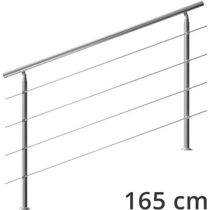 Rampe d'escalier 160 cm acier inoxydable 4 traverses main courante balustrade garde-corps aide escalier balcon intérieur extérieur