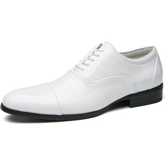 Belym Chaussure homme Mocassin Richelieu de ville en cuir grainée Blanc