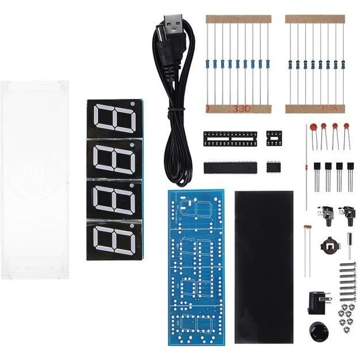 Kit Horloge Numérique DIY Avec écran LED 4 Chiffres – Boîtier Acrylique, Soudure, Compatible Arduino