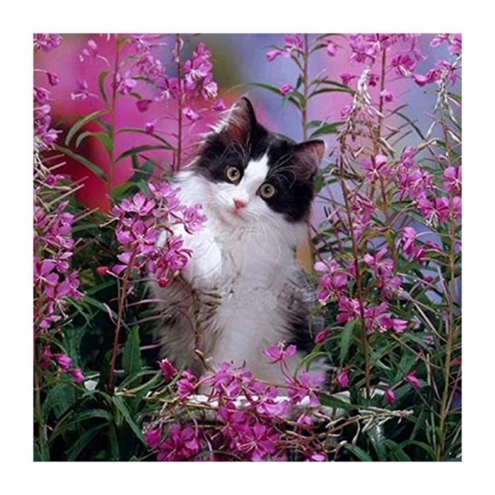 1 Pc 5d Diamant Peinture De Chat En Fleurs Bricolage Point Artisanat Murale Decoration Tableau Toile Cdiscount Maison