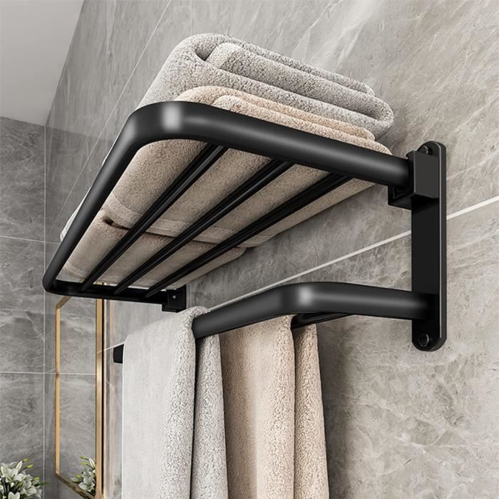 Porte-serviettes Autocollant Sans Perçage 70 Cm Blanc - Pour Salle De Bain Et Cuisine - Fixation Murale Facile