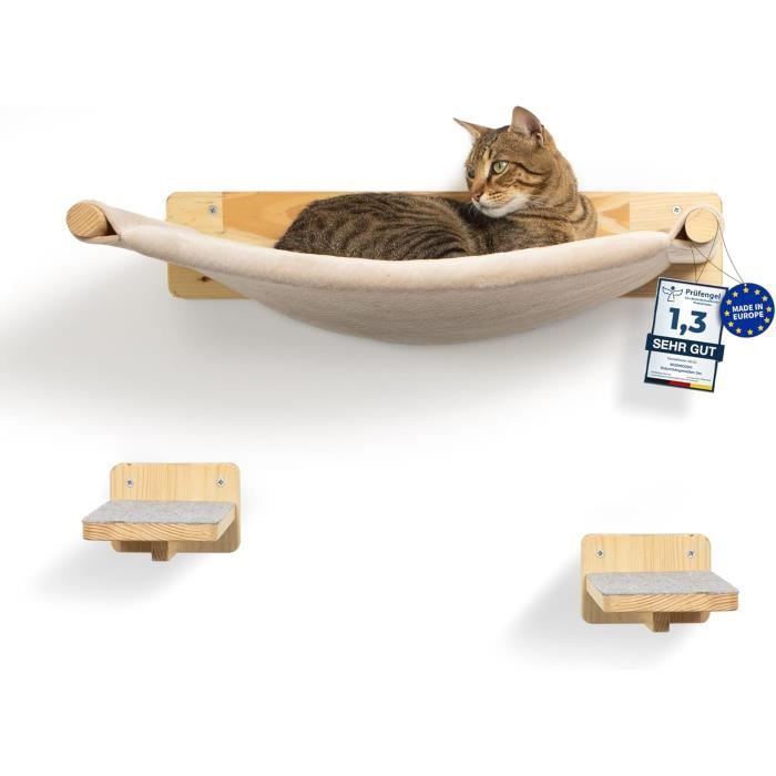 Meilleurs prix pour WOOWOOD Arbre à Chat Mural avec 2X escaliers pour Chats [Extra Grand et Stable] I Hamac pour Chats Mur 3 pièces I Set Arbre à Ch245