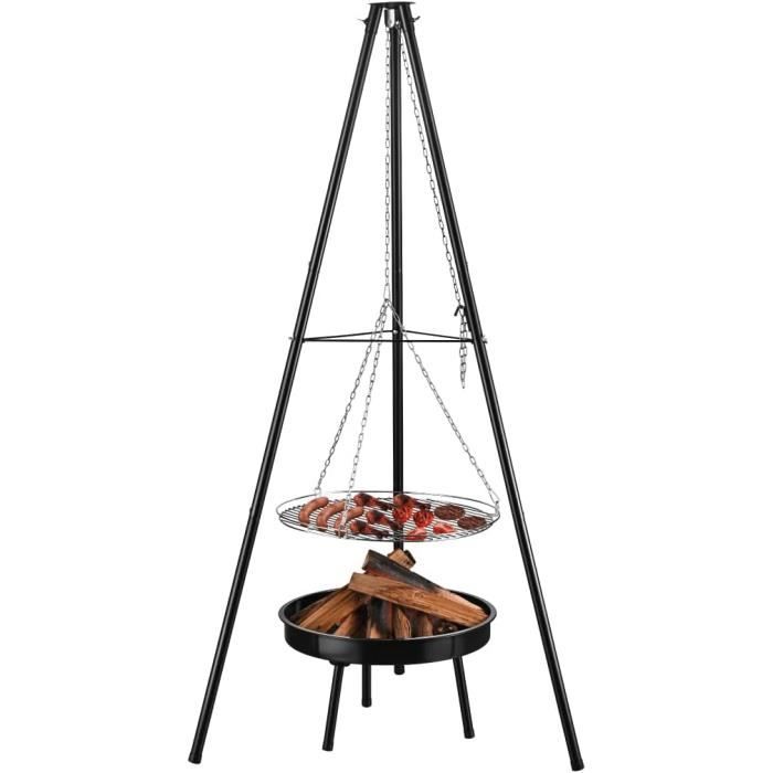 Grill Trépied Extérieur Barbecue Acier Inoxydable - Chaîne Ajustable, Parfait Pour Feu De Camp Et Camping