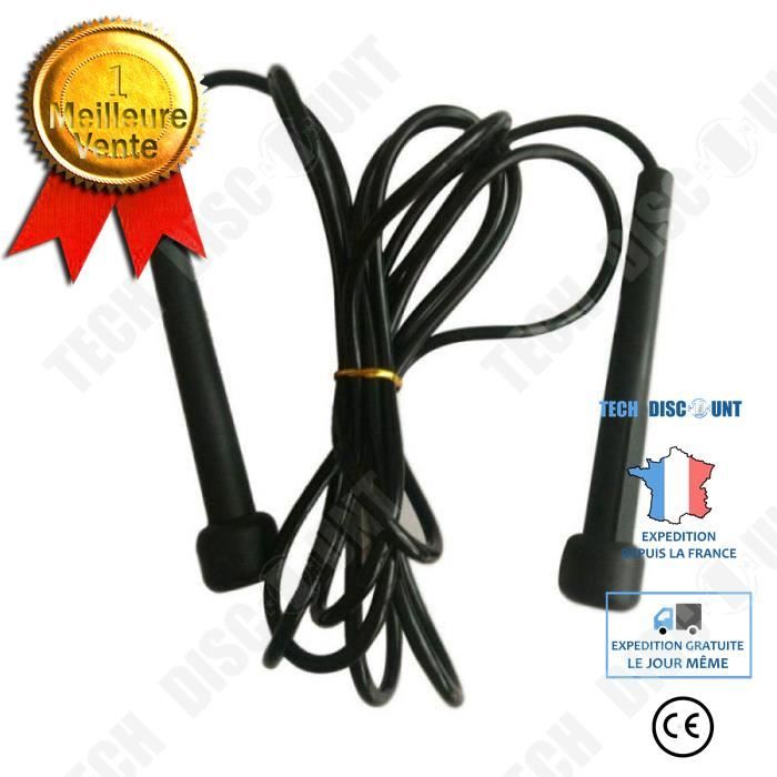 Corde à Sauter Noire Avec Poignées Plastique - Fitness Cardio - Pour Jeunes Et Adultes - Extérieur/Intérieur