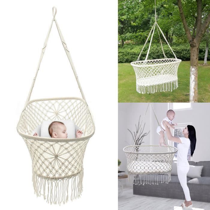 Tempsa Berceau Hamac De Bebe Suspendu Coton Tisse Corde Balancoire Patio Chaise Jardin Exterieur 90x45x35cm Cdiscount Jardin