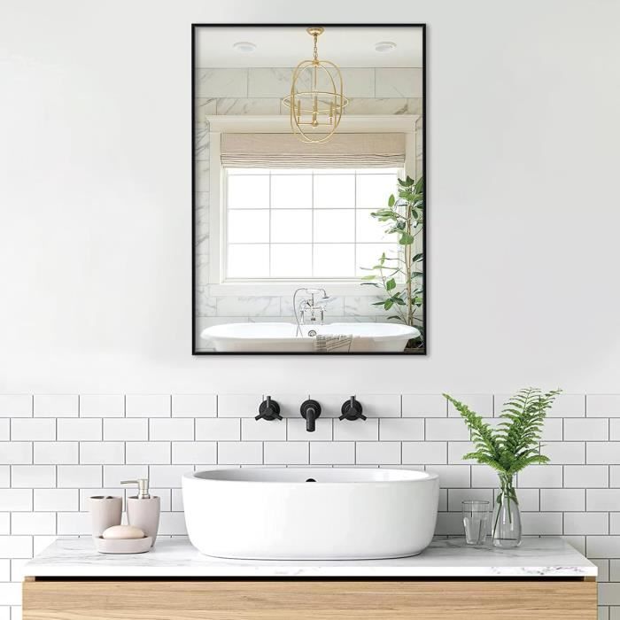 Miroir Mural Ovale Noir 43x76cm - Cadre Aluminium - Pour Salle De Bain, Couloir, Salon