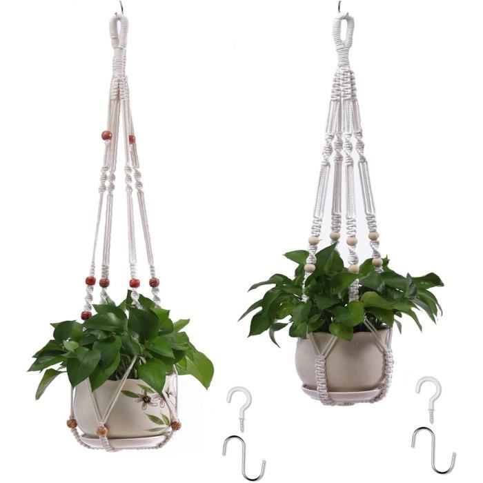 Lot De 2 Pots Suspendus En Macramé De Chanvre - Fait Main, Réglables, Pour Plantes D'intérieur Ou D'extérieur - 6