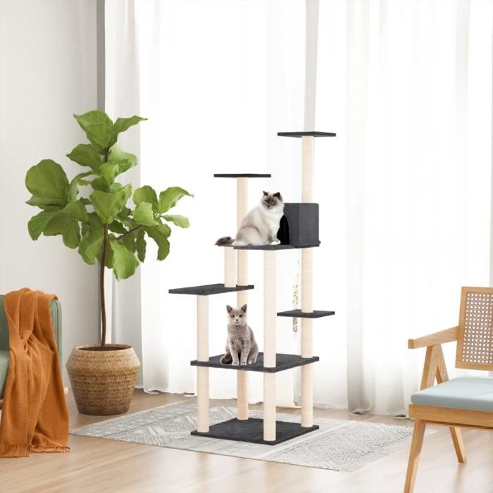 Meilleurs prix pour 171638  vidaXL Arbre à chat avec griffoirs en sisal Gris foncé 153 cm