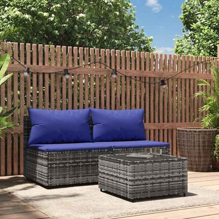 vidaXL Salon de jardin 3 pcs Résine tressée - vue 3