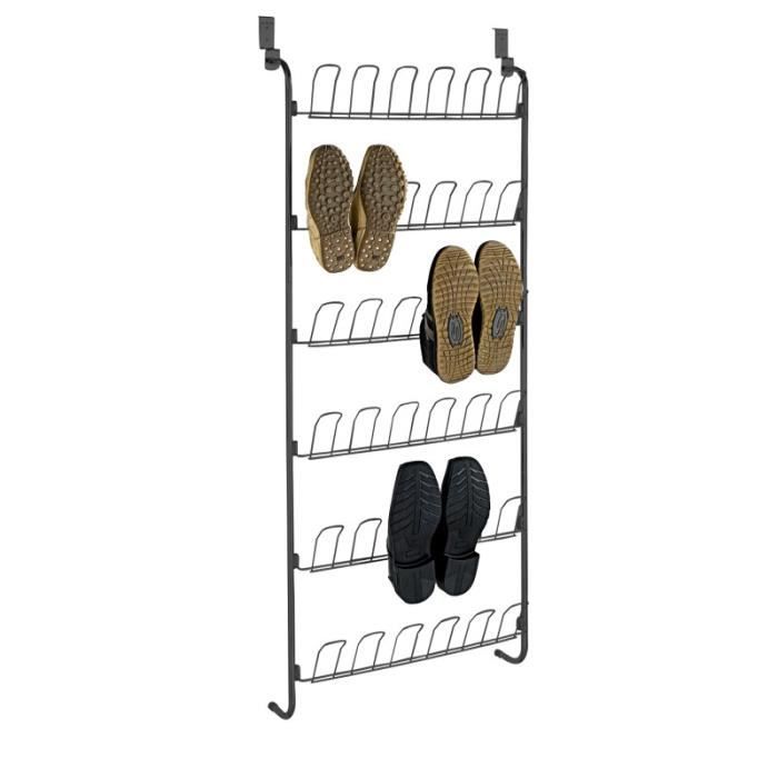 meubles à chaussures et d'entrée - wenko - rangement à chaussures pour porte - 18 paires - noir - l 59 x h 151 x p 14 cm