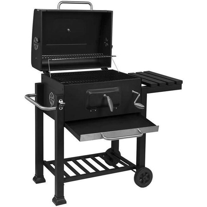 WOLTU Barbecue au Charbon de BoisBarbecue réglable en Hauteur et avec Roues 113x45.5x100cmNoir