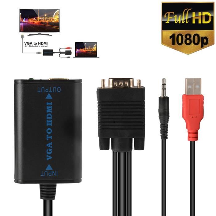 Adaptateur VGA Vers HDMI 1080P 60Hz - Avec Câble Audio 3,5 Mm - Plug & Play Pour PC, Projecteur, TV