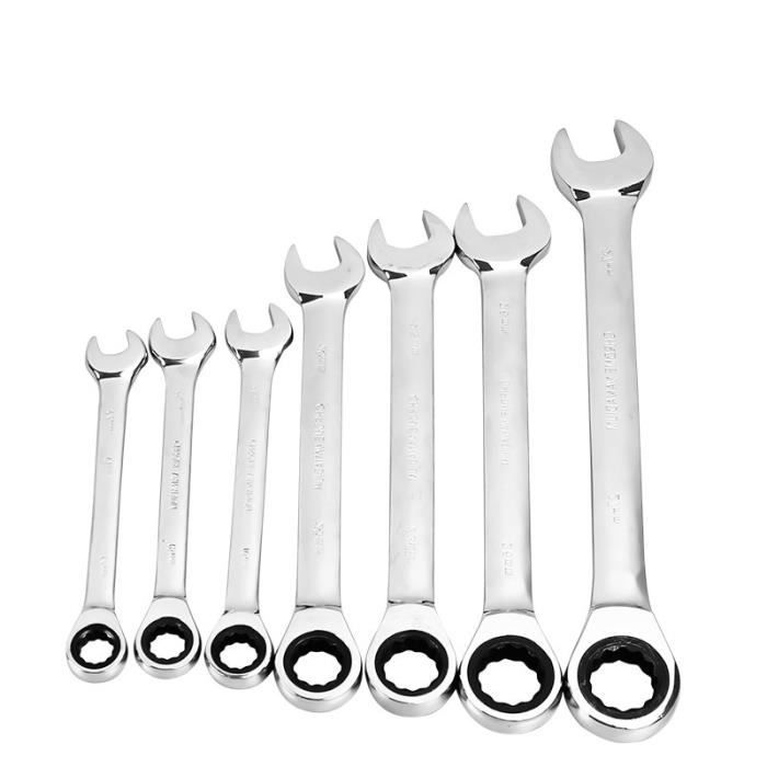 Argent-6mm -Clé à cliquet métrique à Double extrémité, ensemble à dents
