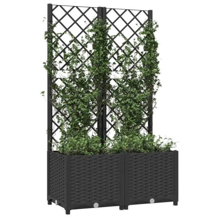 Jardinière avec treillis - ZERODIS - Noir - 80x40x136 cm - PP - Résistante aux intempéries