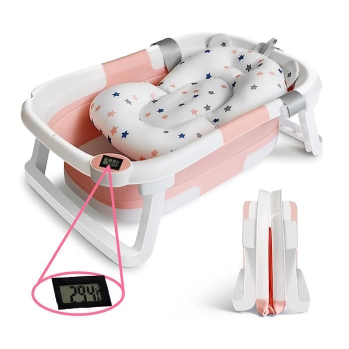 TEBOKHAD Baignoire Bébé Pliable Verte - Avec Sonde Température, Tapis Antidérapant, Idéale 0-36 Mois, Compacte & Portable