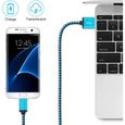 Chargeur pour Huawei P smart 2019 / Huawei P Smart+ 2019 Cable Micro USB Metal Renforcé Data Synchro Bleu 1m-1