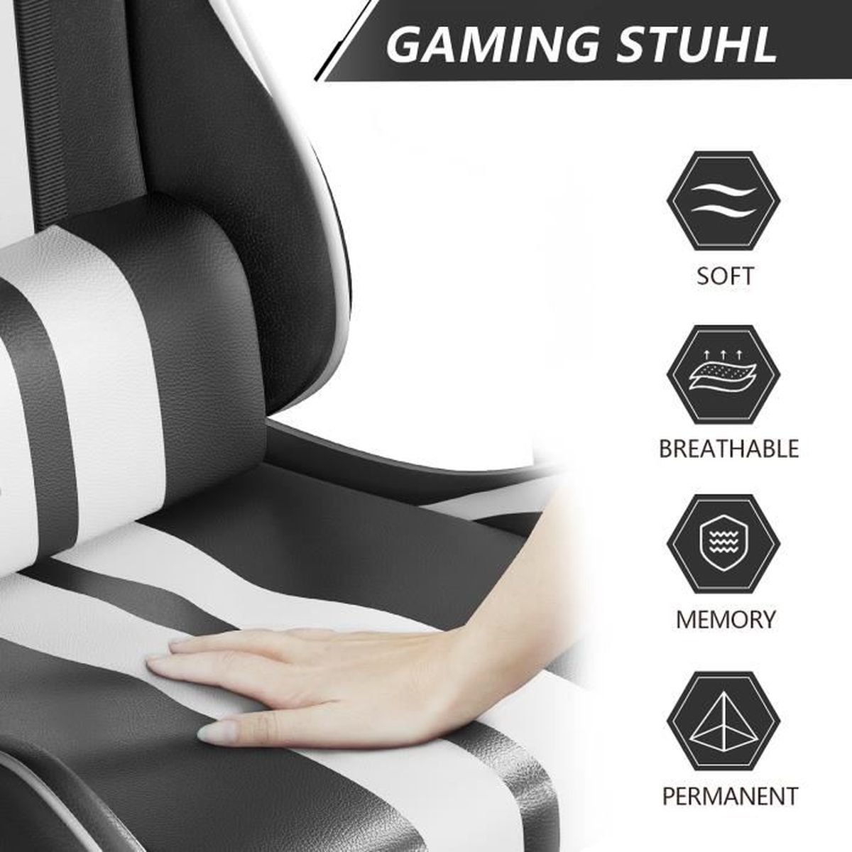 Chaise gaming Bigzzia Fauteuil de bureau, fauteuil gamer de bureau, chaise  gaming réglable pivotant, avec coussin et appui-tête, charge max 110kg,  noir et blanc